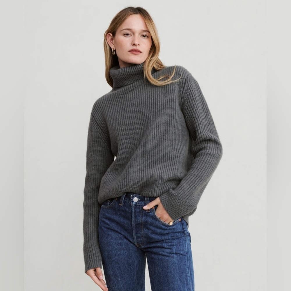 Jenni Kayne Cashmere Turtleneck In Storm Gray Size Small/Medium Oversized! EUC!